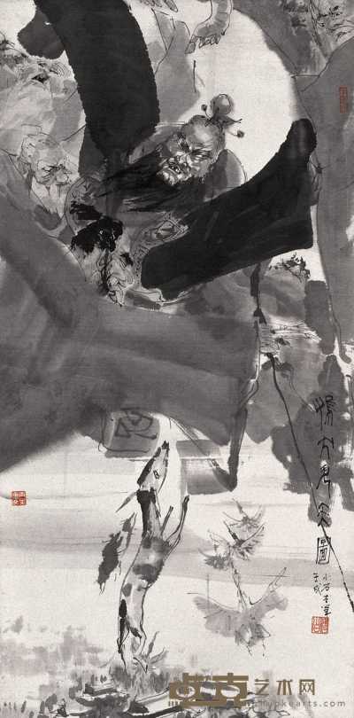 傅小石 1982年作 鸡犬升天图 立轴 130.5×64.7cm